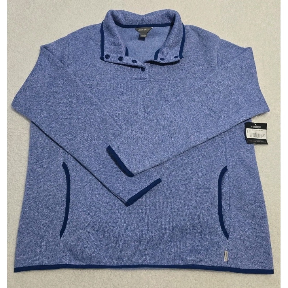 Eddie Bauer Fleece Sweatshirt Womens XL Blue 1/4 Button Up Outdoor Casual NWT